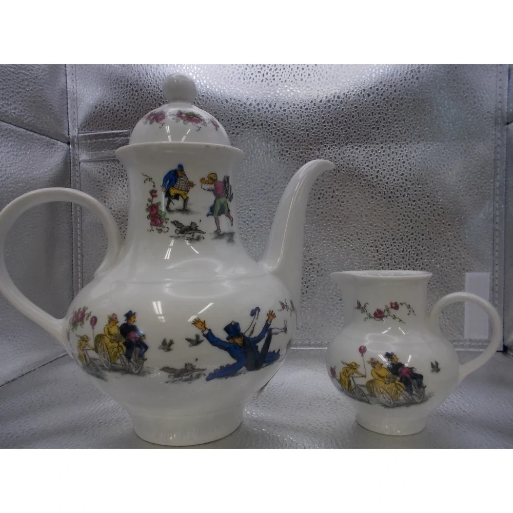 Vintage JLmenau Graf von Henneberg Porcelain Coffee Pot Creamer Cycling Set